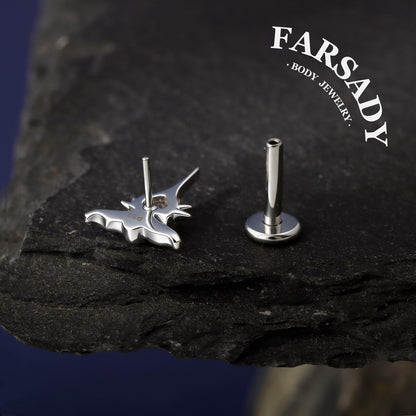 Winged Thorn - 925 Silver Threadless Stud / Fits Cartilage Helix Tragus Lobe Nostril Piercing
