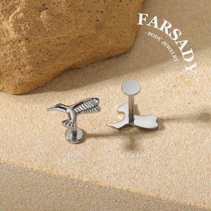 Winged Hush - F136 Titanium Internally Threaded Stud / Fits Cartilage Helix Tragus Lobe Nostril Piercing