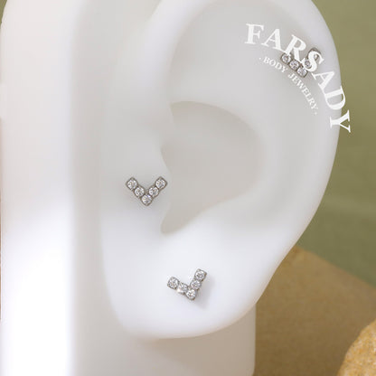 Gilded Chevron - F136 Titanium Internally Threaded Stud / Fits Cartilage Helix Tragus Lobe Nostril Piercing