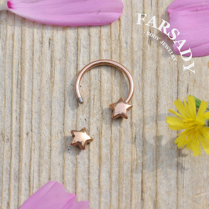 Twin Star - Curved Barbell Ring / Fits 16G Septum Ring Helix Conch Daith Earring
