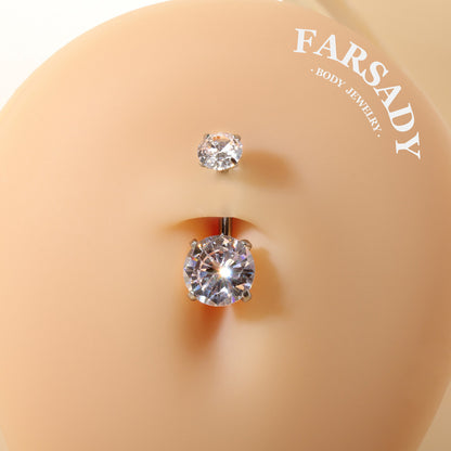 Square & Round Twin - F136 Titanium Internally Threaded Belly Button Ring / Fits 14G Navel Piercing