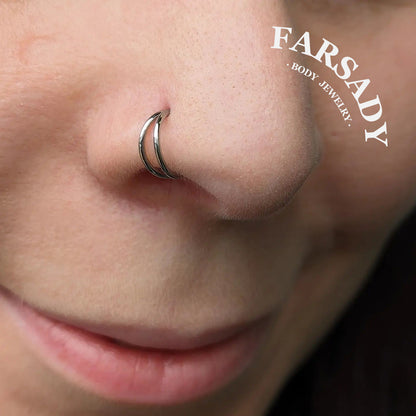 18G Titanium Double Line Nose Ring Hinged Nose Clicker Nostril Jewelry Clip On Nose Ring 1.0*8mm 1.0*10mm Daily Wear Gift Packaged Piercing for Women