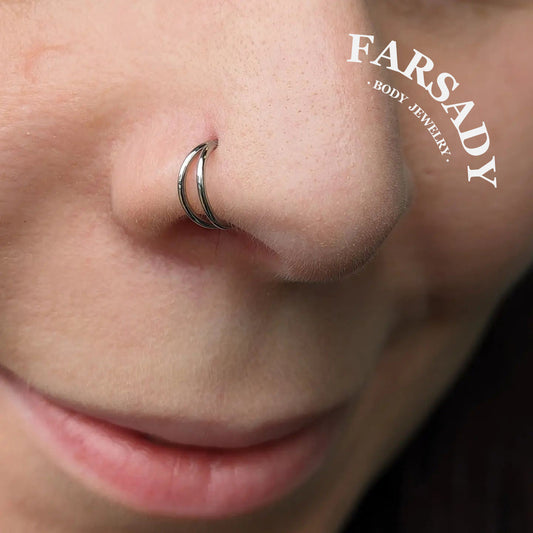 18G Titanium Double Line Nose Ring Hinged Nose Clicker Nostril Jewelry Clip On Nose Ring 1.0*8mm 1.0*10mm Daily Wear Gift Packaged Piercing for Women
