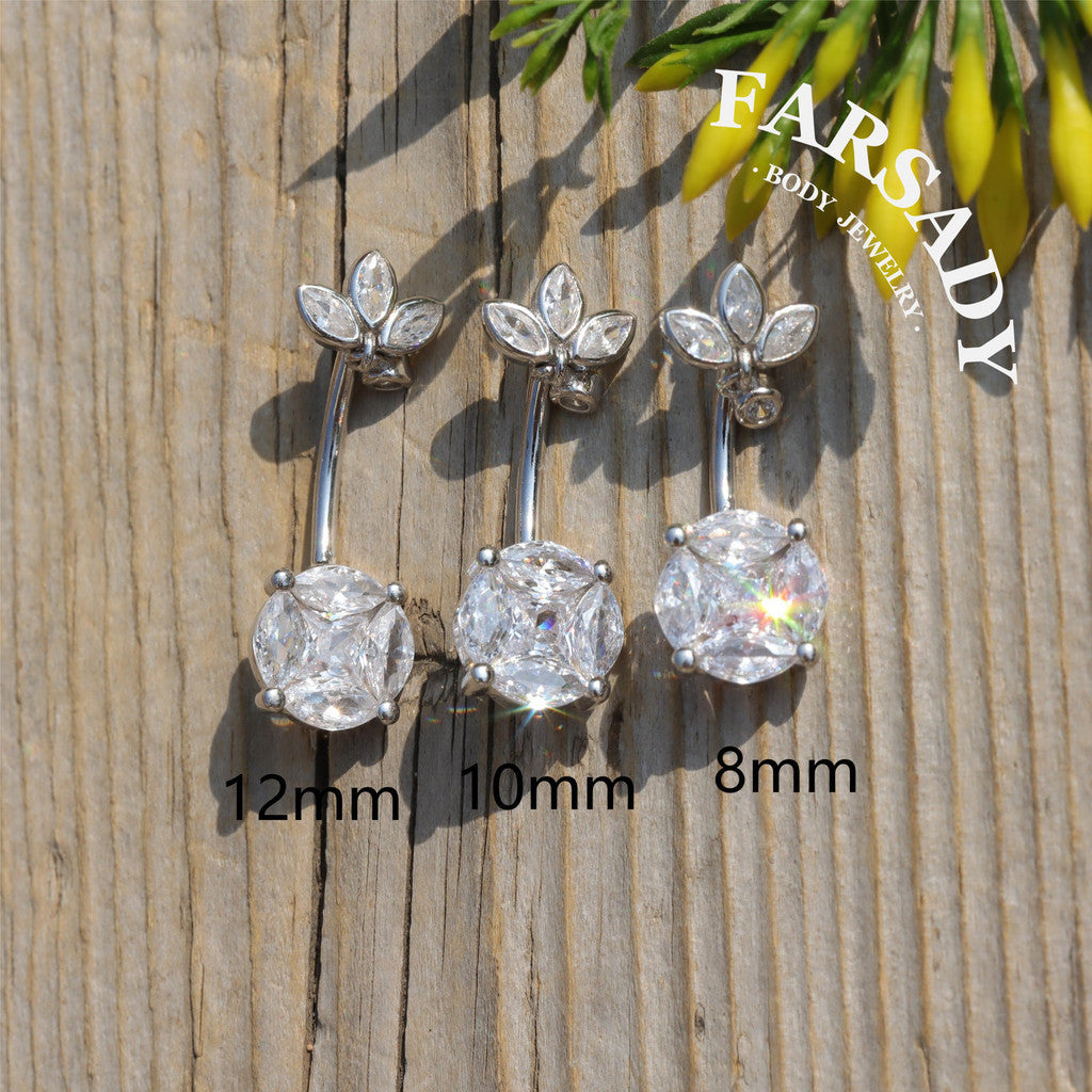 14G S925 Sterling Silver Round Clear CZ Belly Button Ring 8mm 10mm 12mm Navel Piercing Jewelry Non Healed Piercing Friendly Daily Wear Gift for Her