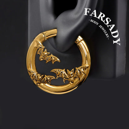 Bat Ear Weights Hanger Easy Clasp Heavy Piercing Earrings Stainless Steel Ear Gauges Silvery Ear Plugs 6G Weight Hangers for Stretched Earlobe