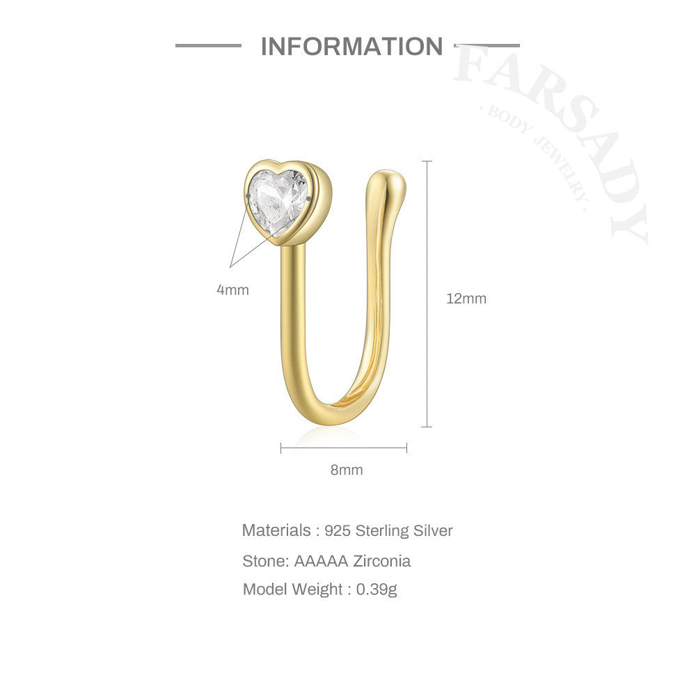 Mixed Shape CZ - 925 Silver Fake Nose Ring / Fit Non-Pierced Nose Ring