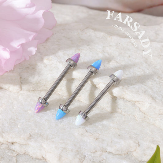Opal Spike Bolt - F136 Titanium Internally Threaded Straight Barbell / Fits 16G Nose Bridge Chest Piercing