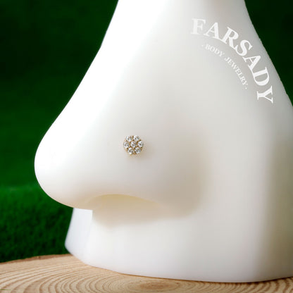 Star Row Duo - Solid 14K Gold Screw End Stud / Fit 20G Nostril Piercing