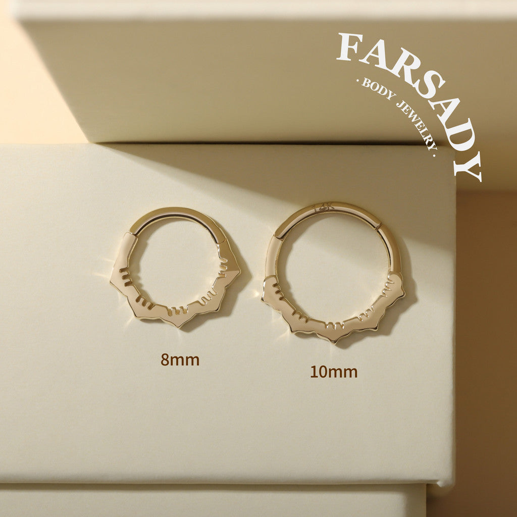 Floral Edge - Solid 14K Gold Hinged Clicker Hoop / Fits 16G Septum Ring Helix Conch Cartilage Earring