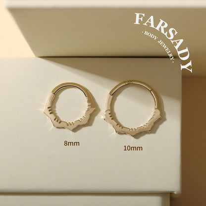 Floral Edge - Solid 14K Gold Hinged Clicker Hoop / Fits 16G Septum Ring Helix Conch Cartilage Earring