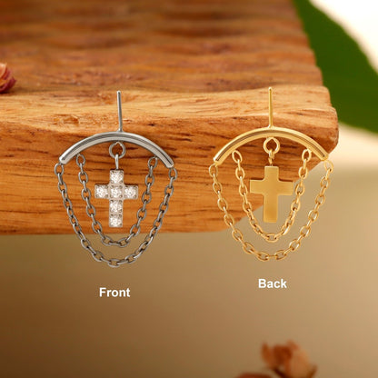 Layer Chain Cros - F136 Titanium Threadless Stud / Fits Vertical Helix Hidden Rook Earring