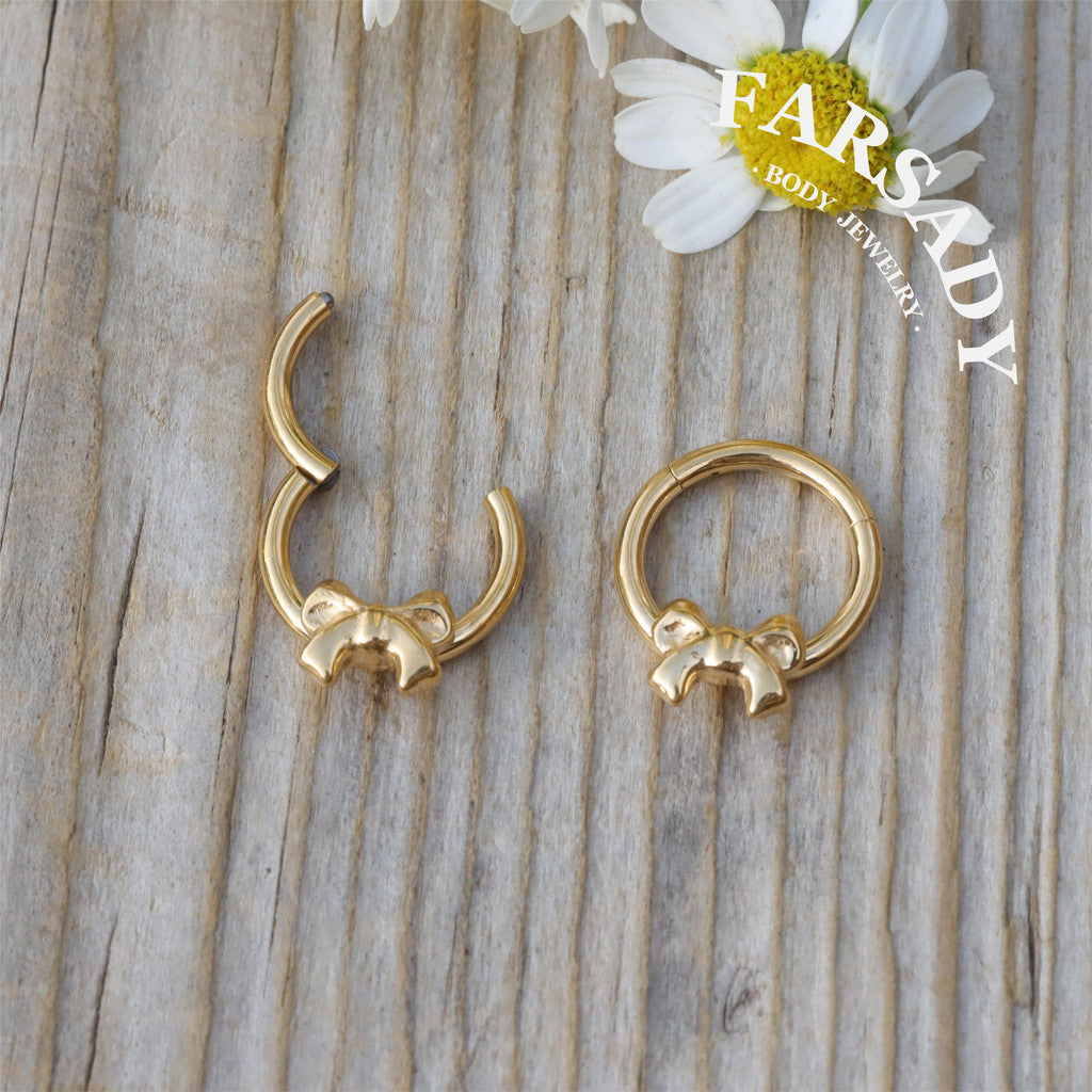 Silver Bow - ASTM F136 Titanium Hinged Clicker Hoop / Fits 16G Septum Ring Helix Conch Cartilage Earring