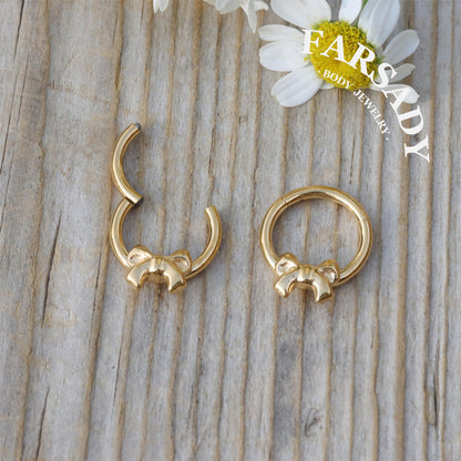 Silver Bow - ASTM F136 Titanium Hinged Clicker Hoop / Fits 16G Septum Ring Helix Conch Cartilage Earring