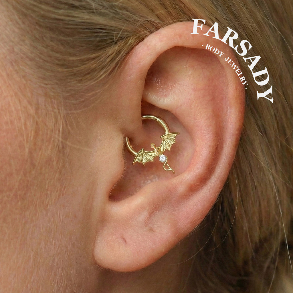 Winged Dagger - Dragon Wing CZ Hinged Clicker Hoop / Fits 16G Septum Ring Helix Conch Daith Earring