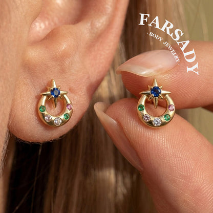 Stellar Halo - 925 Silver Threadless Stud / Fits Cartilage Helix Tragus Lobe Piercing