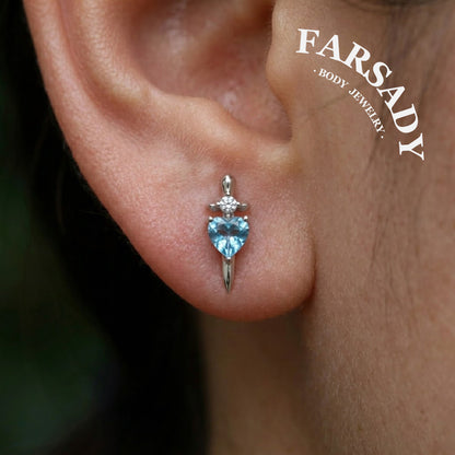 Blue Edge - 925 Silver Threadless Stud / Fits Cartilage Helix Tragus Lobe Earring