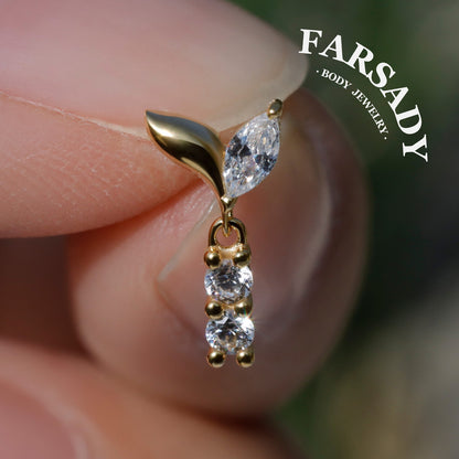 Sprout Drop - 925 Silver Threadless Stud / Fits Cartilage Helix Tragus Lobe Earring