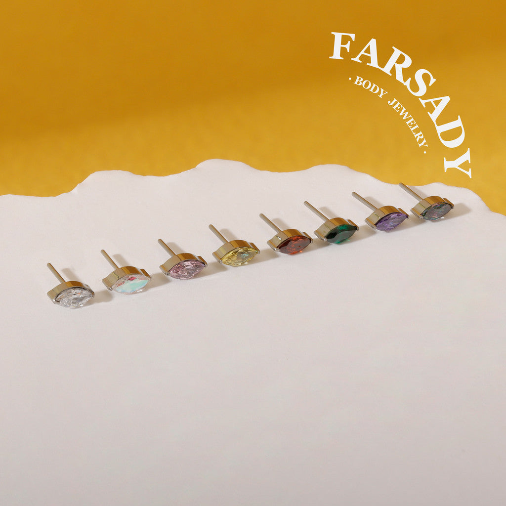 Marquise Zircon - F136 Titanium Colorful CZ Replacement Tops / Fits Threadless Ear Studs
