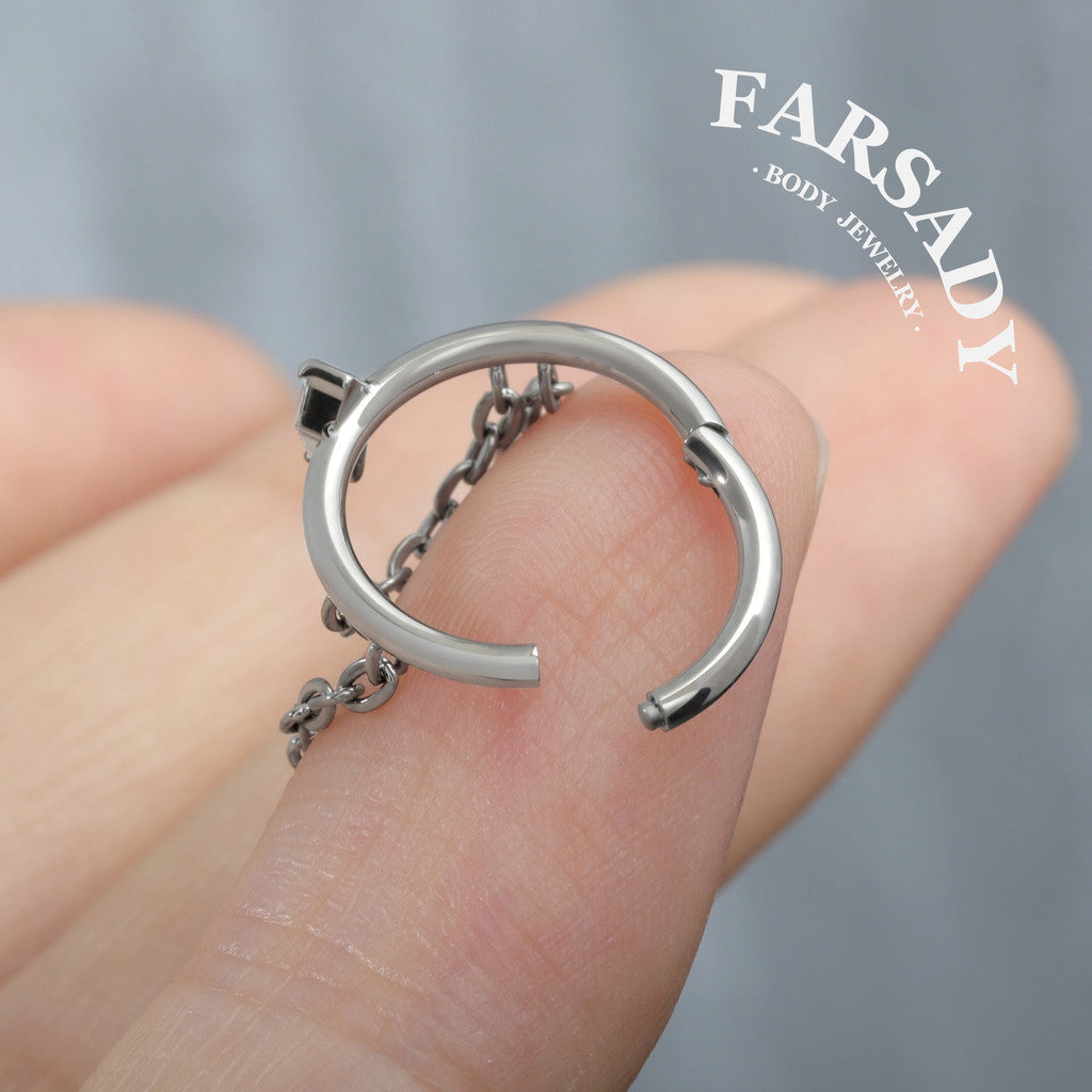 Draped Chain - ASTM F136 Titanium Hinged Clicker Hoop / Fits 16G Helix Conch Cartilage Earring