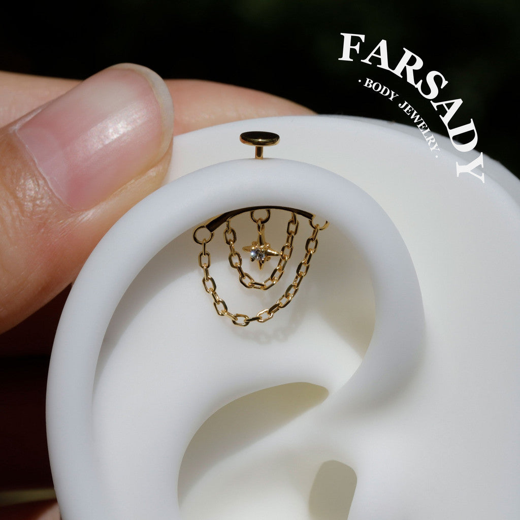 Captive Polaris - Sterling Silver Push In Stud / Fits Vertical Helix  Hidden Rook Piercing Jewelry