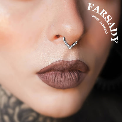 V Spark - ASTM F136 Titanium Hinged Clicker Hoop / Fits 16G Septum Ring Helix Conch Cartilage Earring / Waterproof Piercing Jewelry for Daily Wear & Sensitive Skin