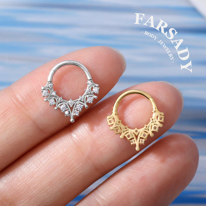 16G star septum ring Sterling Silver septum clicker, 8mm daith earring hoop silver, gold helix tragus hoop, septum piercing jewelry Handmade