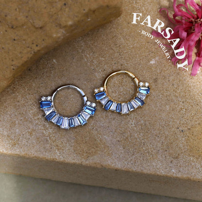 Sterling Silver Septum Ring 16G, Orginal Design Daith Piercing Blue CZ Earrings Hoop, Unique Septum Clicker Gold, 18K Plated Helix, Tragus Jewelry