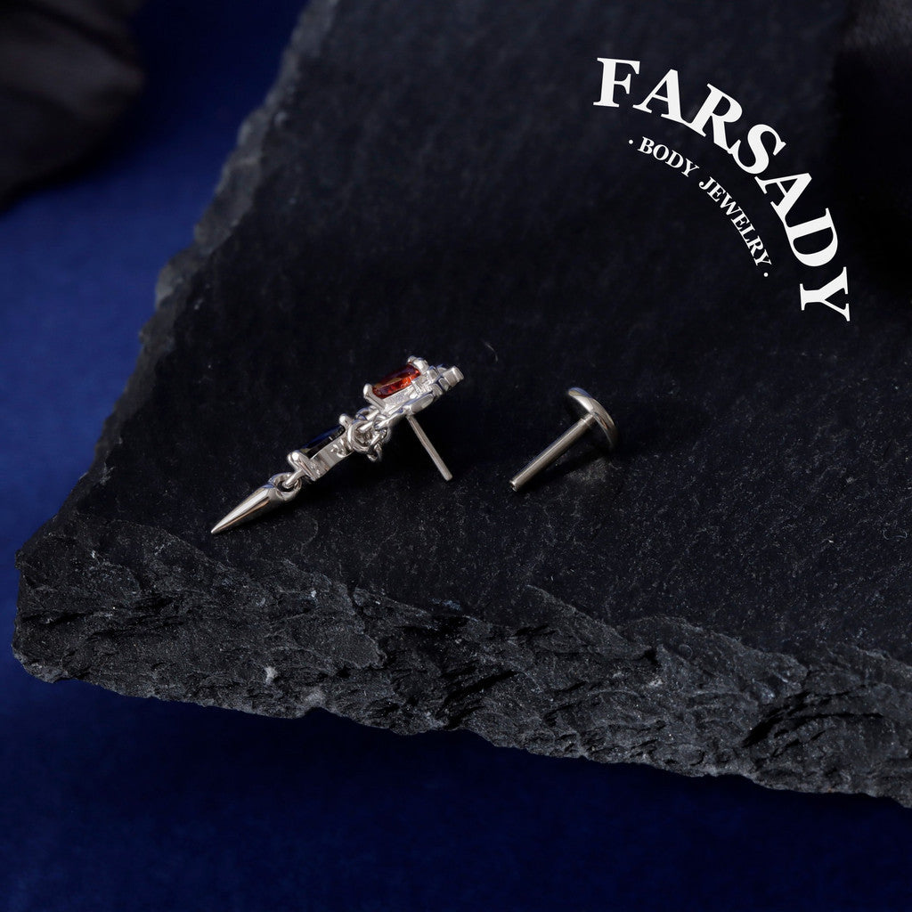 Vampire heart Threadless Push In Helix Earring Dangle| 18K Gold Plated Sterling Silver Flat Back Labret| Tragus Helix Conch Stud, Nose Stud