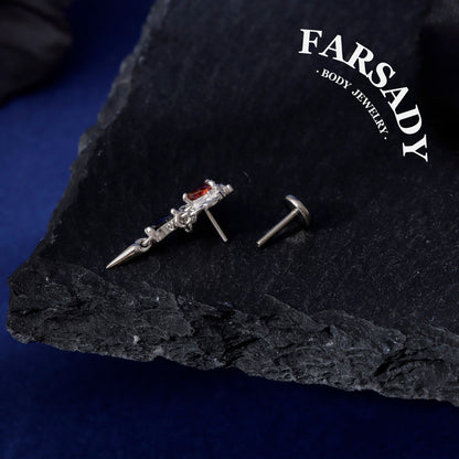 Vampire heart Threadless Push In Helix Earring Dangle| 18K Gold Plated Sterling Silver Flat Back Labret| Tragus Helix Conch Stud, Nose Stud