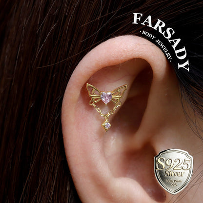 Winged Lumen - Sterling Silver Push In Stud / Fits Cartilage Helix Tragus Lobe Earring  / 18K Gold-Plated Threadless Flat Back Piercing, Hypoallergenic Jewelry for Sensitive Skin,
