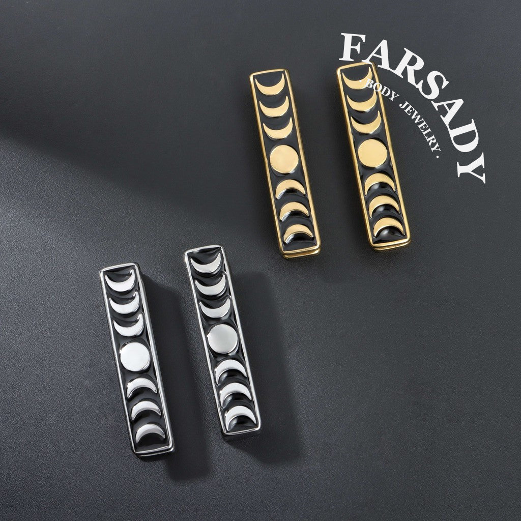 Moon Phase Ear Weights 0G 7mm Silvery Steel Ear Hanger Ear Stretched Jewelry Weighted Dangle Lobe Weights Piercing Ear Plug Gauges Ear Expander Fashion Body Jewelry
