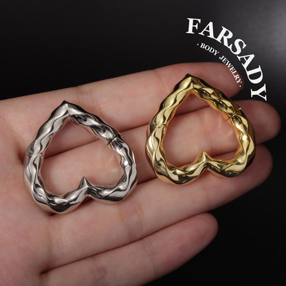 Spiral Heart - 316L Magnetic Hinged Ear Weights / Fits 3G 2G Stretched Ear Lobes Tunnels Plugs