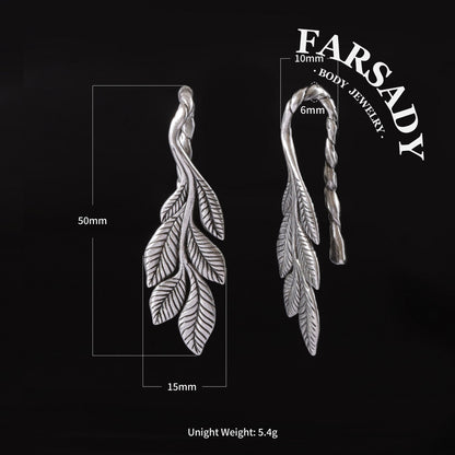 Thin Leaf - 316L Hanging Style Ear Weights / Fits 4G 2G Stretched Ear Lobes Tunnels Plugs