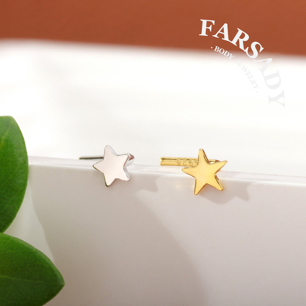Plain Silver Star - 925 Silver L-Shape Nose Stud / Fit 18G 20G Nose Ring