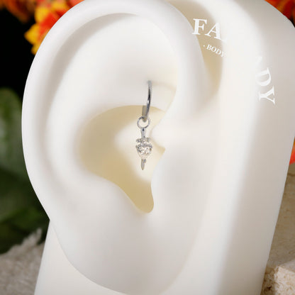 Pierced Heart Blade - 925 Silver Heart CZ Heart Dangle Charm / Interchangeable Hoop Earring Pendant for Helix Daith Cartilage Piercing