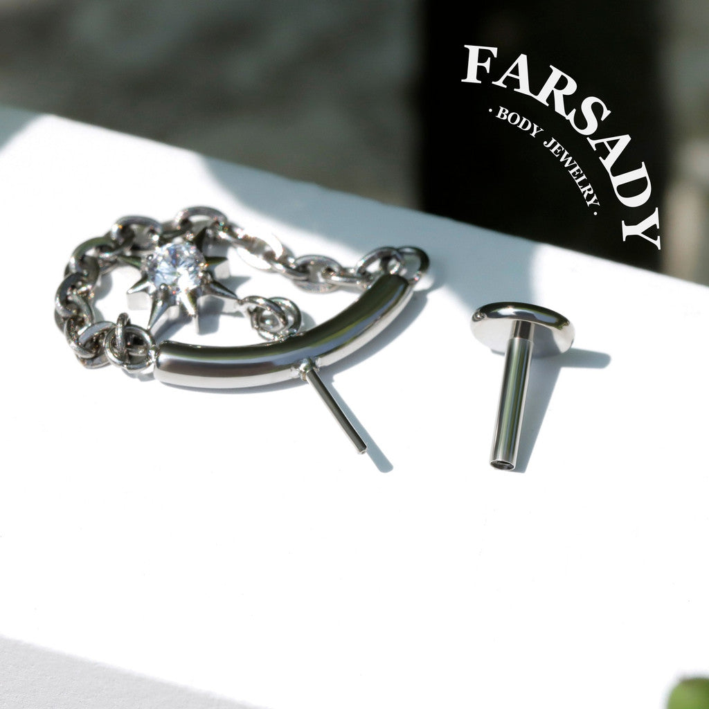 North Star Chain - F136 Titanium Threadless Stud / Fits Vertical Helix Hidden Rook Earring