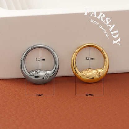 Moon Face - F136 Titanium Hinged Clicker Hoop / Fits 16G Septum Ring Helix Conch Cartilage Earring