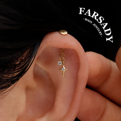 Stellar Tassel - F136 Titanium Threadless Stud / Fits Vertical Helix Hidden Rook Cartilage Tragus Lobe Earring