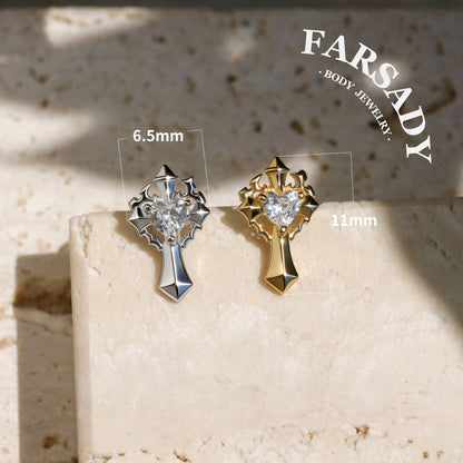 Sacred Heart - 925 Silver Threadless Stud / Fits Cartilage Helix Tragus Lobe Nostril Piercing