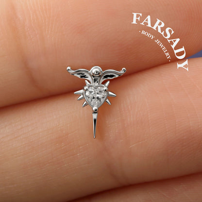 Winged Thorn - 925 Silver Threadless Stud / Fits Cartilage Helix Tragus Lobe Nostril Piercing
