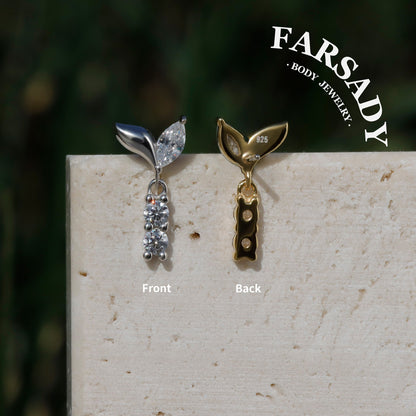 Sprout Drop - 925 Silver Threadless Stud / Fits Cartilage Helix Tragus Lobe Earring