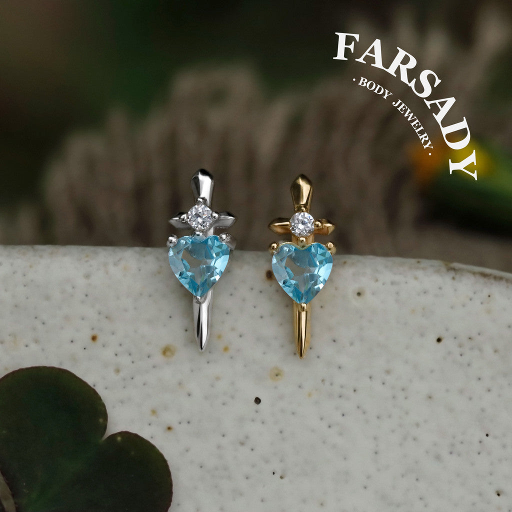 Blue Edge - 925 Silver Threadless Stud / Fits Cartilage Helix Tragus Lobe Earring