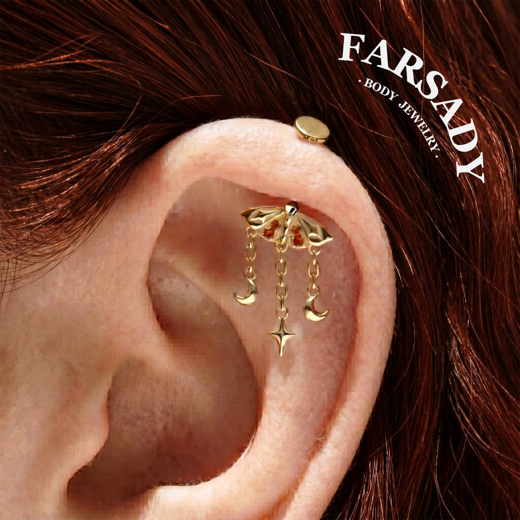 Crimson Moth - 925 Silver Threadless Stud / Fits Vertical Helix Hidden Rook Earring