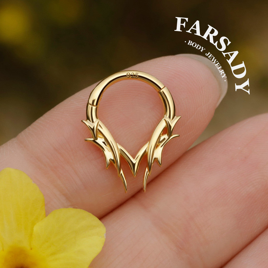 16G Sterling Silver Thron Septum Ring in Sterling Silver, Own Design Daith Hoop Earring, Minimalist Hinged Septum Jewelry, 1.2*8mm Helix Conch Lobe Tragus Ring