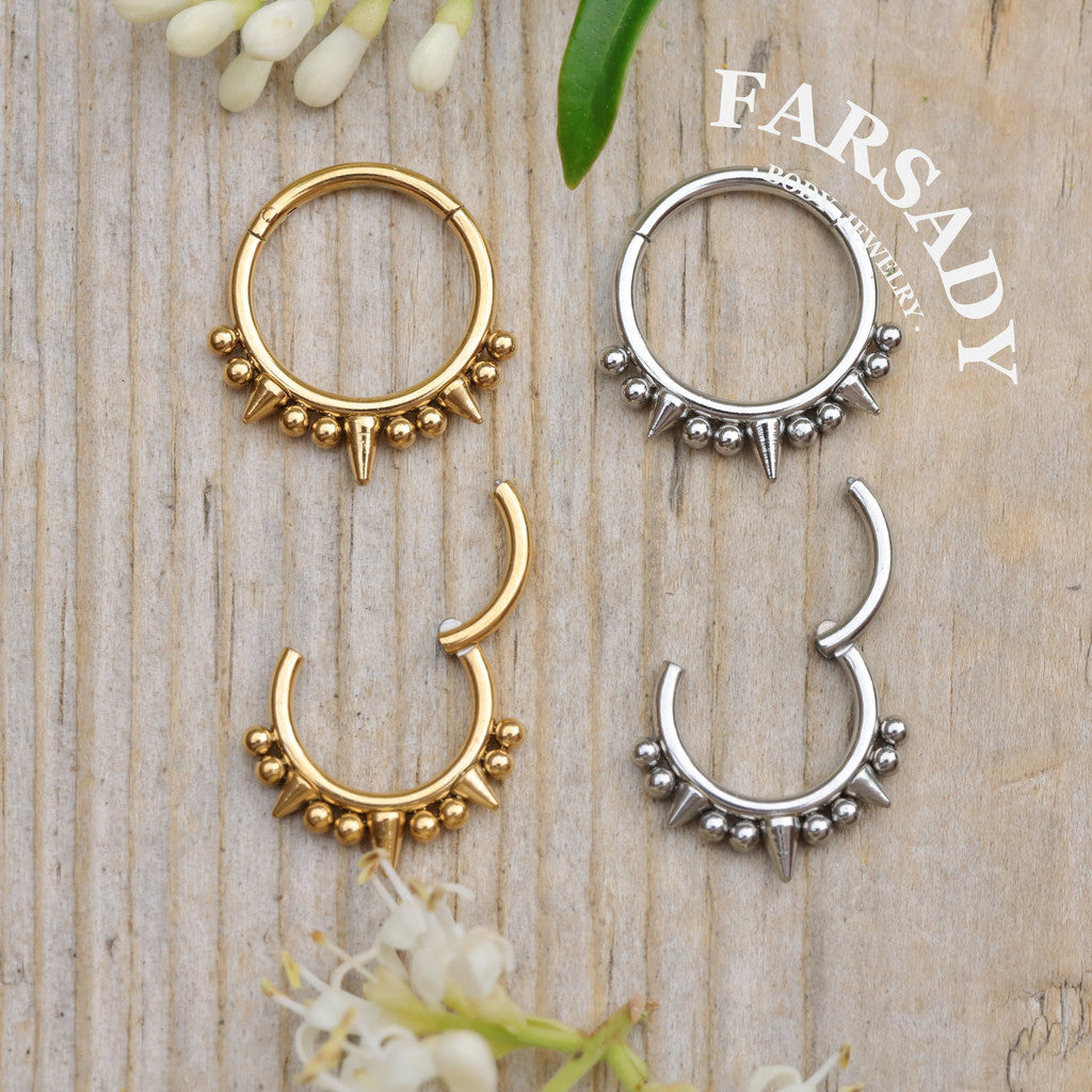 16G Titanium Spike Septum Ring, 8mm 10mm Silver Helix Hoop Earring, Gold Conch Ring Clicker, Hinged Earrings, Gothic Piercing Jewelry