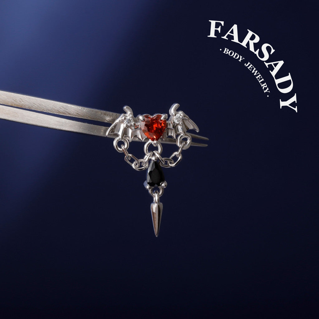 Vampire heart Threadless Push In Helix Earring Dangle| 18K Gold Plated Sterling Silver Flat Back Labret| Tragus Helix Conch Stud, Nose Stud