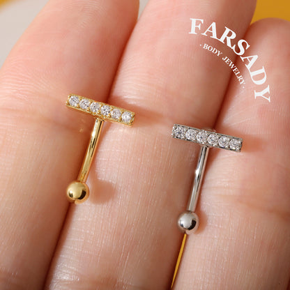 Linear Star Trail - 316L Clear CZ Curved Barbell / Fits 16G Rook Daith Earring Lip Eyebrow Cartilage Piercing