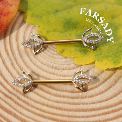 Hollow Lotus - 2PCS Clear CZ Straight Barbell / Fits 16G Chest Piercing Nose Bridge