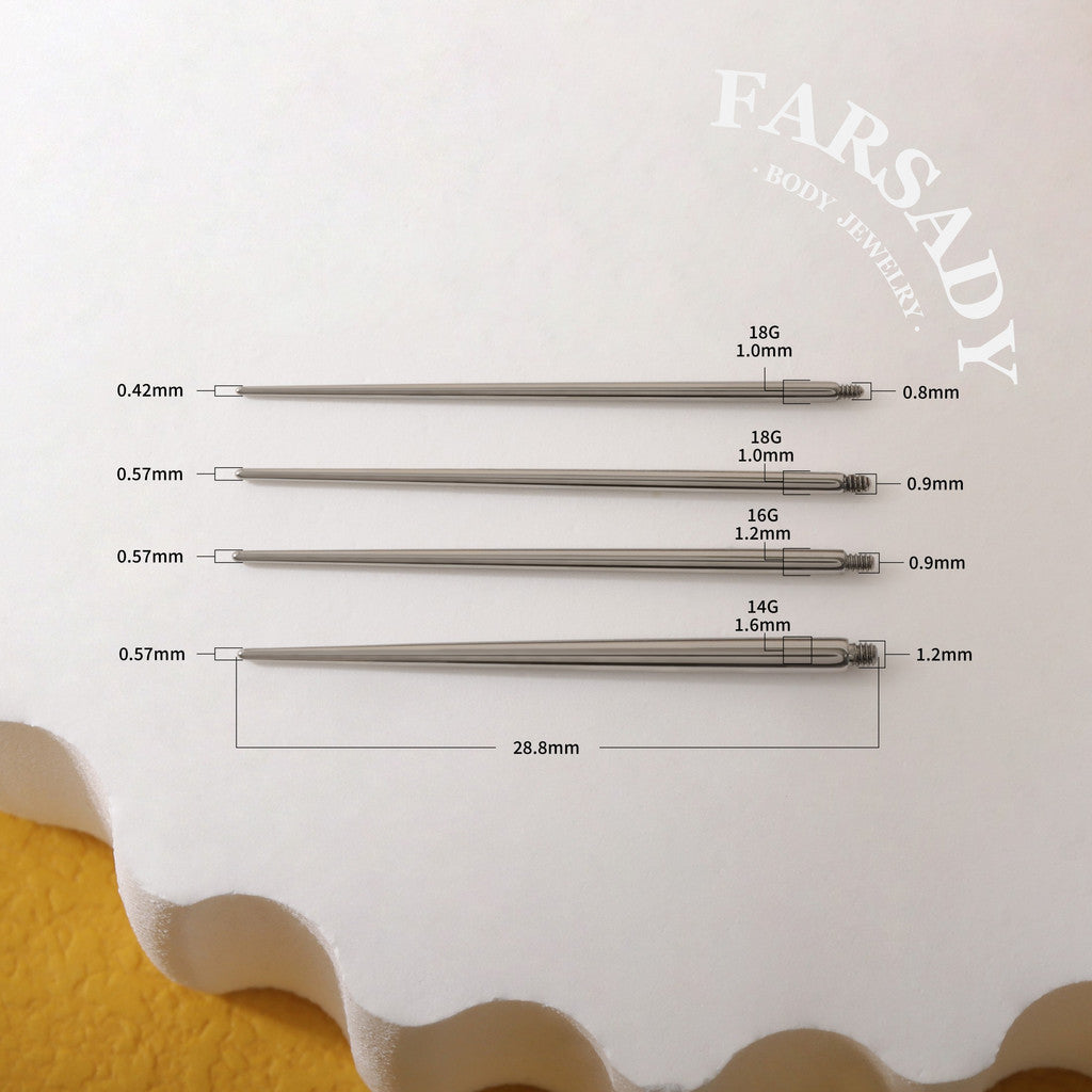 F136 Titanium Straight Insertion Taper - 18G 16G 14G Piercing Guide Pin for Internally Threaded Ear Stud Belly Button Ring Barbell