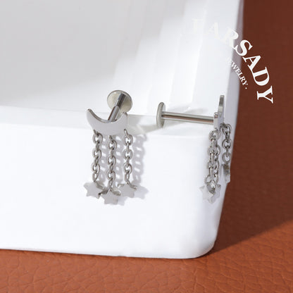 Moon Star Tassel - F136 Titanium Internally Threaded Stud / Fits Cartilage Helix Tragus Lobe Piercing